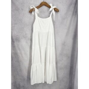 Label of Love White Star Jacquard Tiered Tie Shoulder Midi Dress Size Medium
